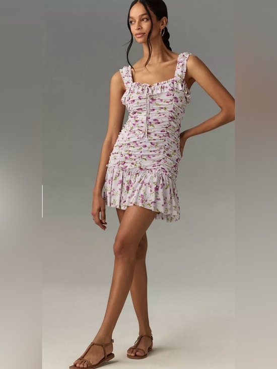 Anthropologie Dresses & Skirts - NWT Anthropologie Sleeveless Square-Neck Ruched Mini Dress purple floral Large